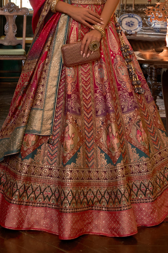 Scarlet Red Silk Lehenga Choli
