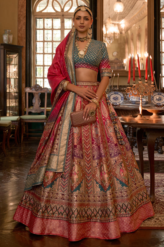 Scarlet Red Silk Lehenga Choli