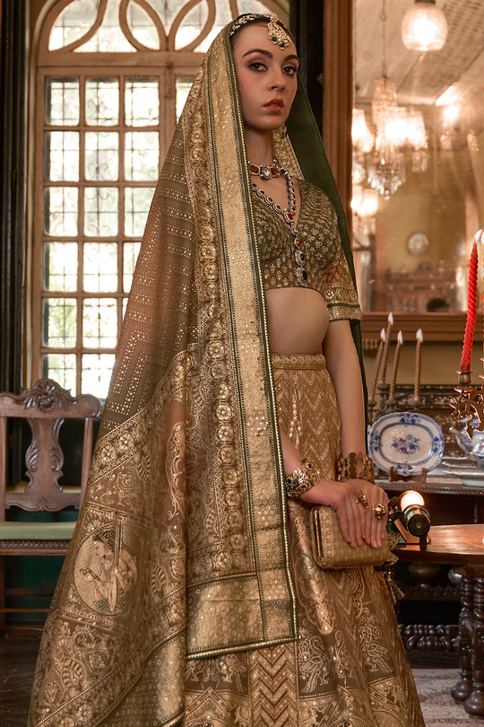 Dark Green Silk Lehenga Choli