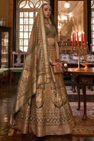 Dark Green Silk Lehenga Choli