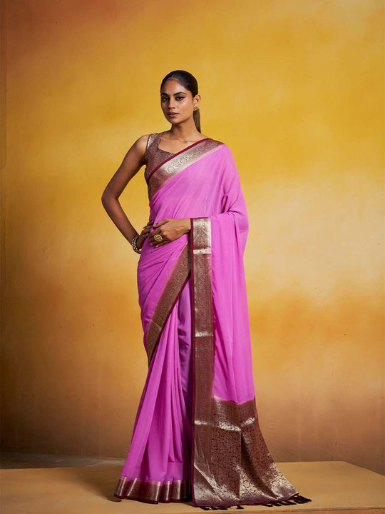 Georgette Kanjeevaram Silk Saree With Blouse Piece