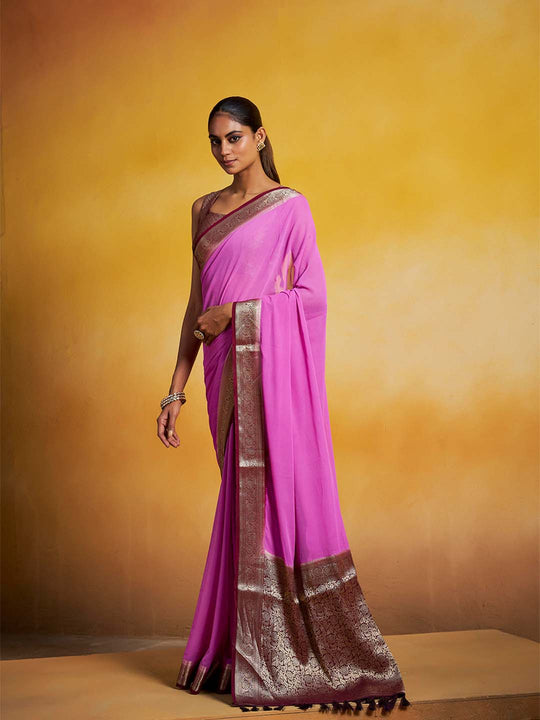 Georgette Kanjeevaram Silk Saree With Blouse Piece