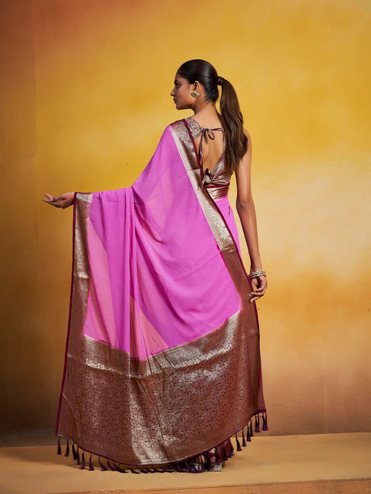 Georgette Kanjeevaram Silk Saree With Blouse Piece