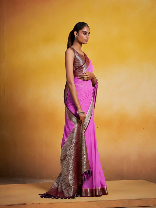 Georgette Kanjeevaram Silk Saree With Blouse Piece