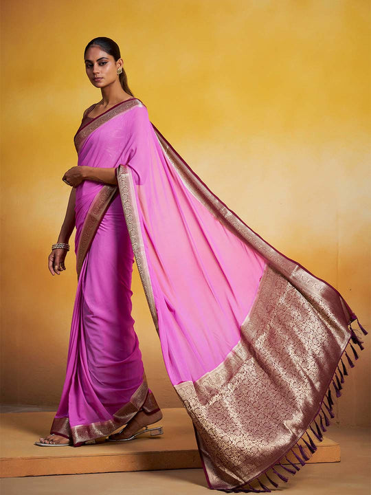 Georgette Kanjeevaram Silk Saree With Blouse Piece