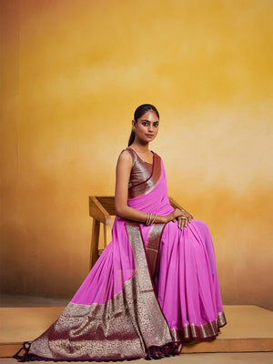 Georgette Kanjeevaram Silk Saree With Blouse Piece