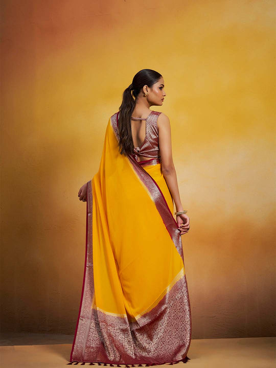 Georgette Kanjeevaram Silk Saree With Blouse Piece