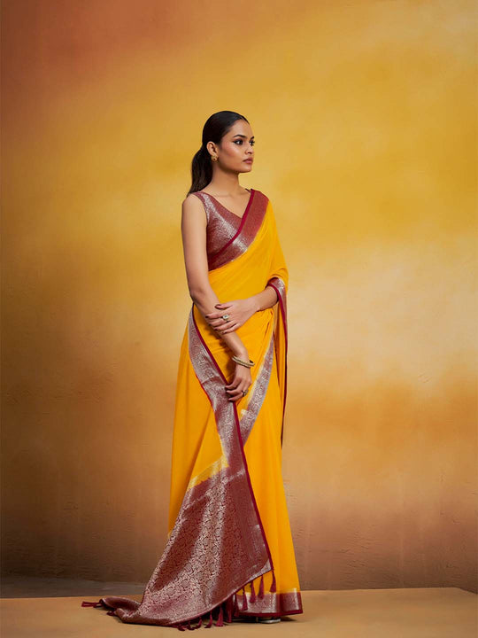 Georgette Kanjeevaram Silk Saree With Blouse Piece
