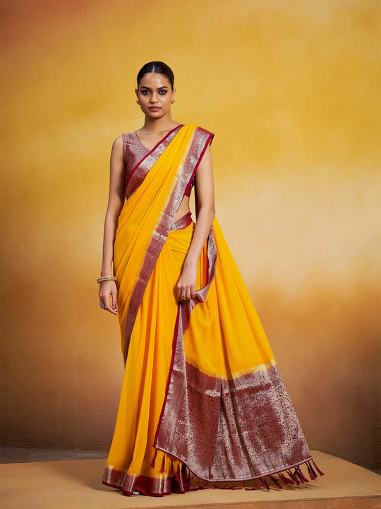 Georgette Kanjeevaram Silk Saree With Blouse Piece