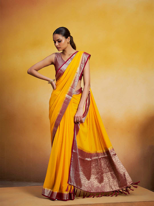 Georgette Kanjeevaram Silk Saree With Blouse Piece