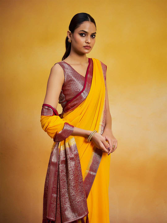 Georgette Kanjeevaram Silk Saree With Blouse Piece