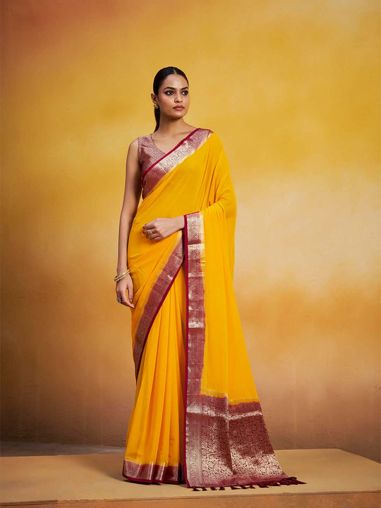 Georgette Kanjeevaram Silk Saree With Blouse Piece
