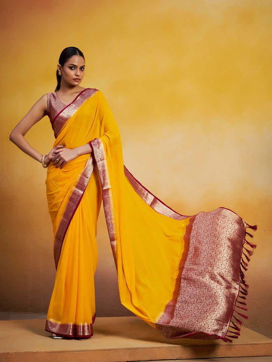 Georgette Kanjeevaram Silk Saree With Blouse Piece