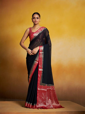 Georgette Kanjeevaram Silk Saree With Blouse Piece
