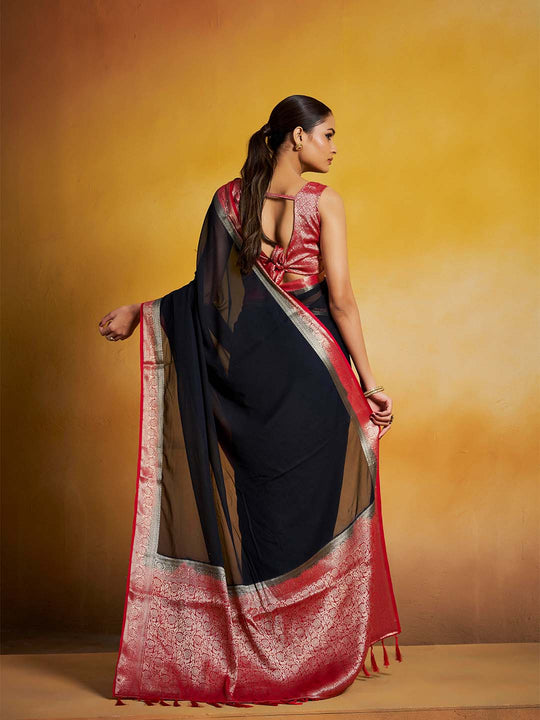 Georgette Kanjeevaram Silk Saree With Blouse Piece