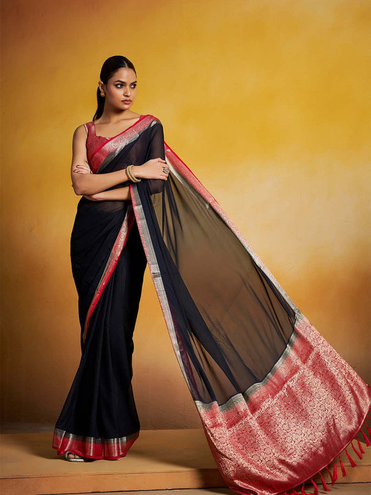 Georgette Kanjeevaram Silk Saree With Blouse Piece