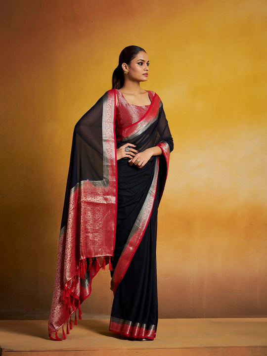 Georgette Kanjeevaram Silk Saree With Blouse Piece