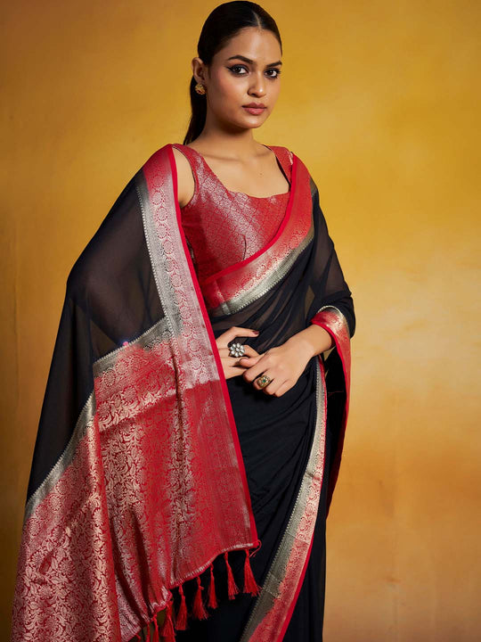 Georgette Kanjeevaram Silk Saree With Blouse Piece