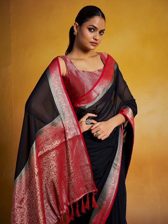 Georgette Kanjeevaram Silk Saree With Blouse Piece