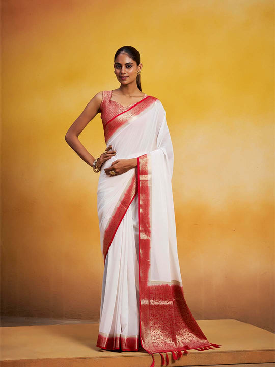 Georgette Kanjeevaram Silk Saree With Blouse Piece