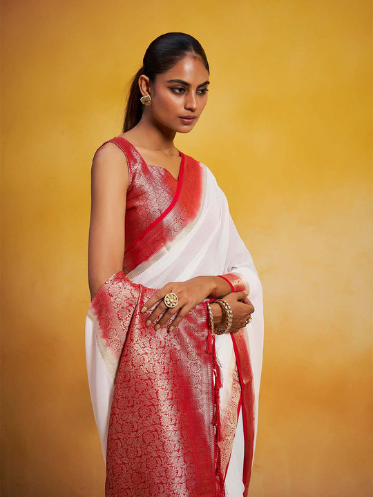 Georgette Kanjeevaram Silk Saree With Blouse Piece