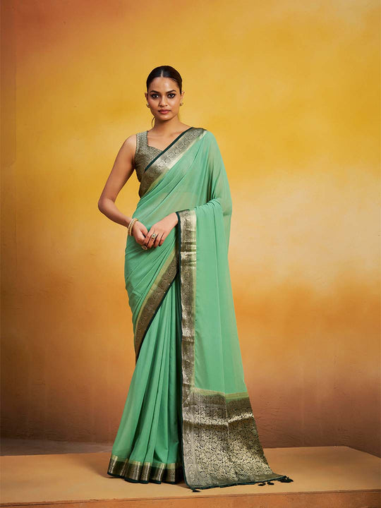 Georgette Kanjeevaram Silk Saree With Blouse Piece