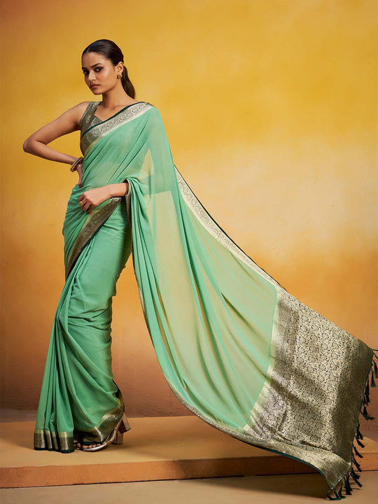 Georgette Kanjeevaram Silk Saree With Blouse Piece