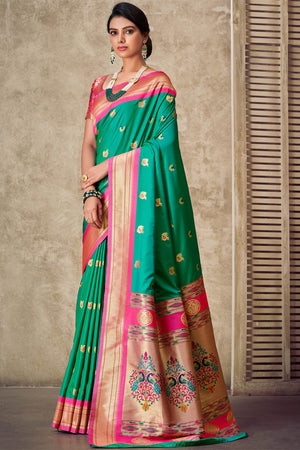 Jade Green Paithani Silk Saree