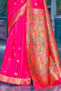 Womens Banarasi Silk True Pink Saree With Blouse Piece