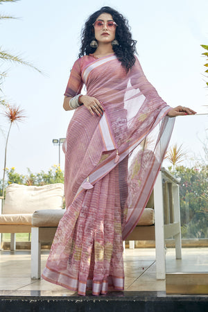 Flamingo Pink Organza Saree