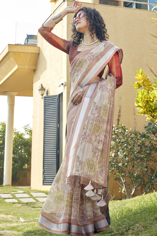 Ivory White Organza Saree