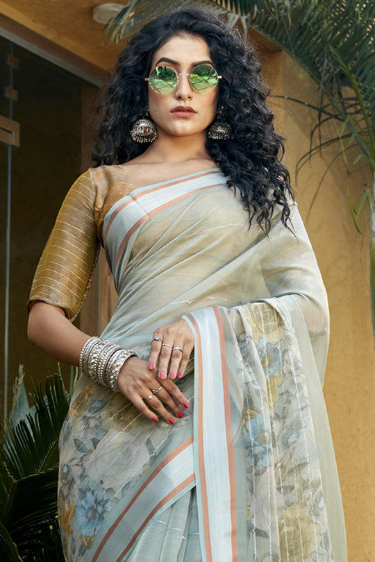 Pastel Green Organza Saree