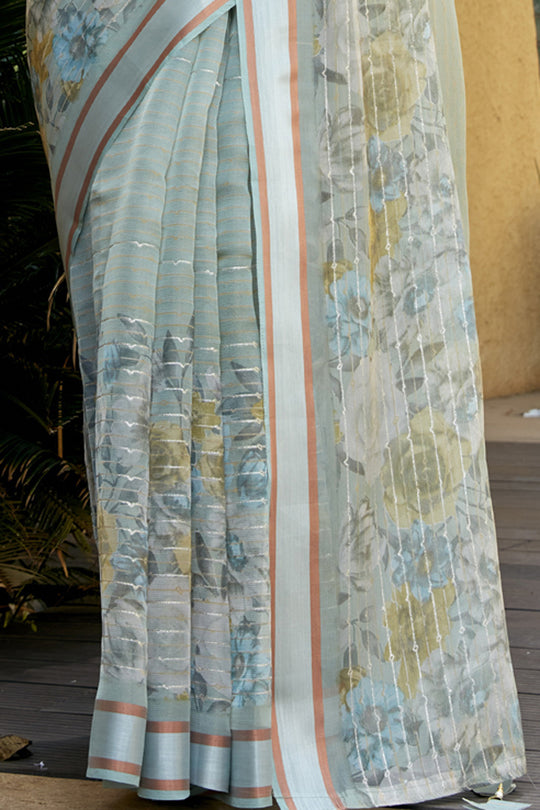 Pastel Green Organza Saree