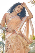 Cantaloupe Peach Organza Saree