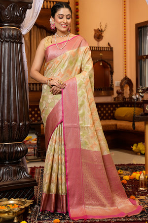 Buttermilk Beige Organza Saree