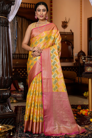 Canery Yellow Organza Saree