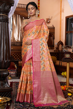 Cnataloupe Peach Organza Saree