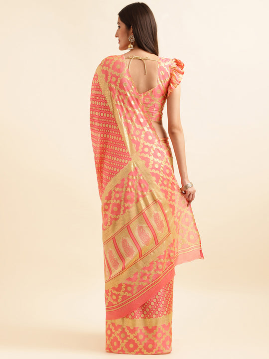 Peach Chiffon Party Wear Saree With Blouse Piece