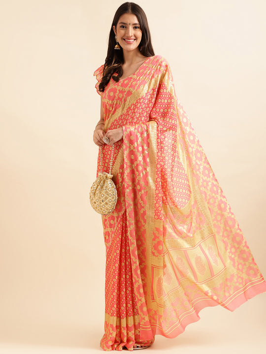 Peach Chiffon Party Wear Saree With Blouse Piece
