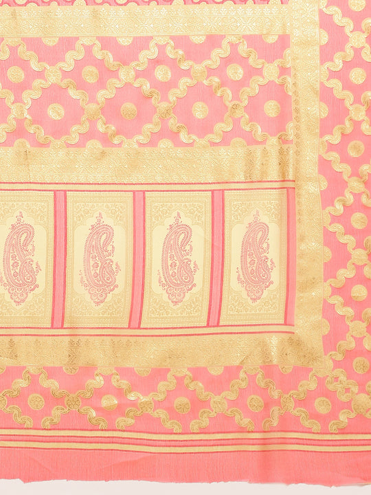 Peach Chiffon Party Wear Saree With Blouse Piece