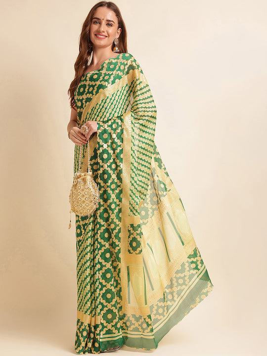 Green Chiffon Party Wear Saree With Blouse Piece