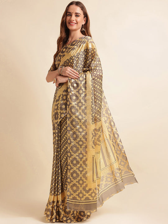 Grey Chiffon Party Wear Saree With Blouse Piece