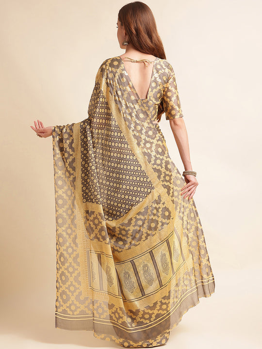 Grey Chiffon Party Wear Saree With Blouse Piece