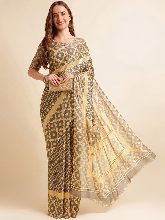 Grey Chiffon Party Wear Saree With Blouse Piece