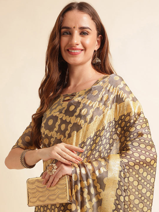 Grey Chiffon Party Wear Saree With Blouse Piece