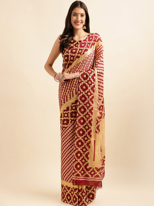 Magenta Chiffon Party Wear Saree With Blouse Piece