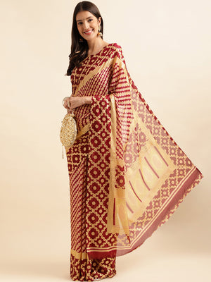 Magenta Chiffon Party Wear Saree With Blouse Piece