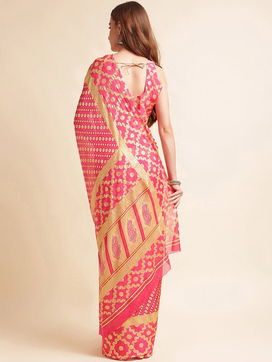 Pink Chiffon Party Wear Saree With Blouse Piece