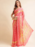Pink Chiffon Party Wear Saree With Blouse Piece