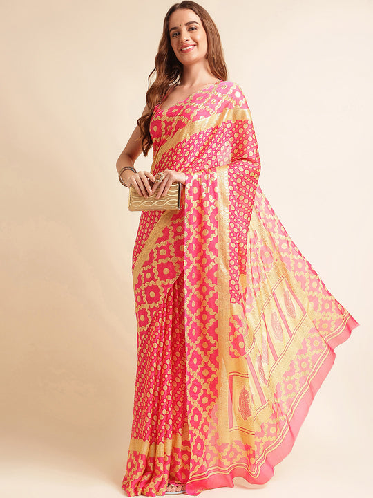Pink Chiffon Party Wear Saree With Blouse Piece